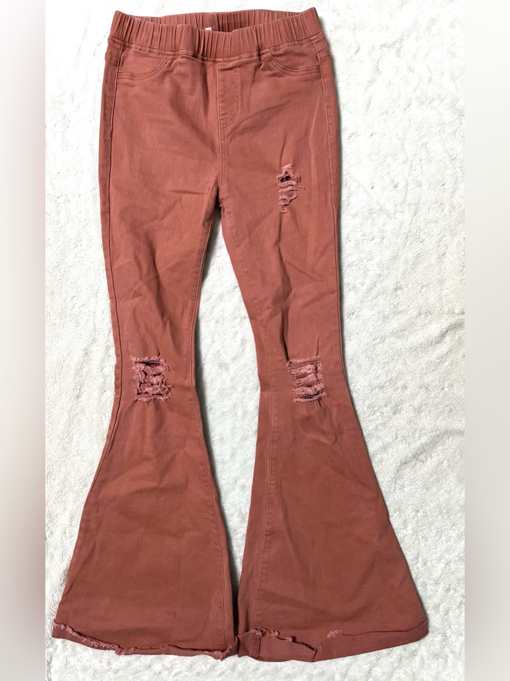 Aaron & Amber Women's Distressed Flared Pants - Rust